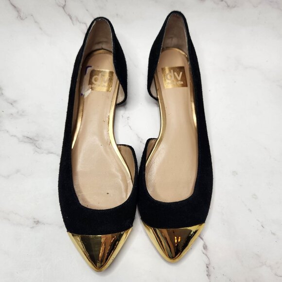 DV Dolce Vita Black Suede Flats Gold Toe Classic Ballet Slip-On Shoes 8.5 - Picture 2 of 9